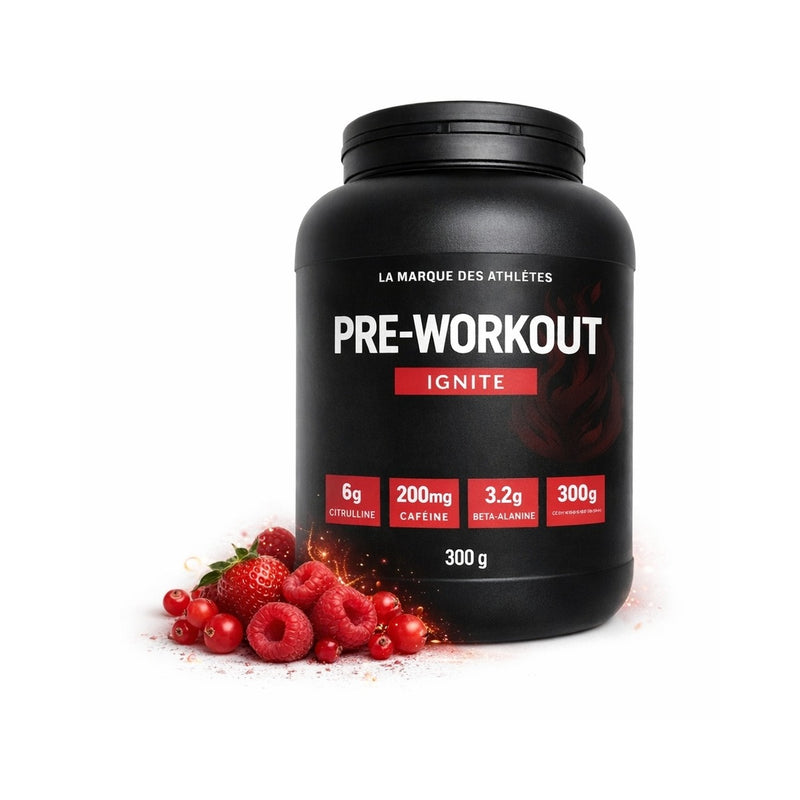 Pre-Workout Ignite La Marque des Athlètes — booster pré-entraînement 8 actifs cliniques, énergie explosive